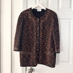 Stizzoli Italy Brown Gold Tweed Boucle Knit Cardigan Blazer Jacket 54 IT 2XL US